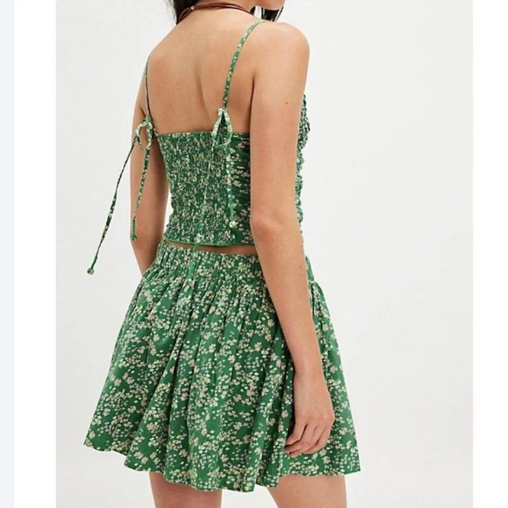 NWT Free People Ensemble Brunch Club Set in Kelly Green Combo